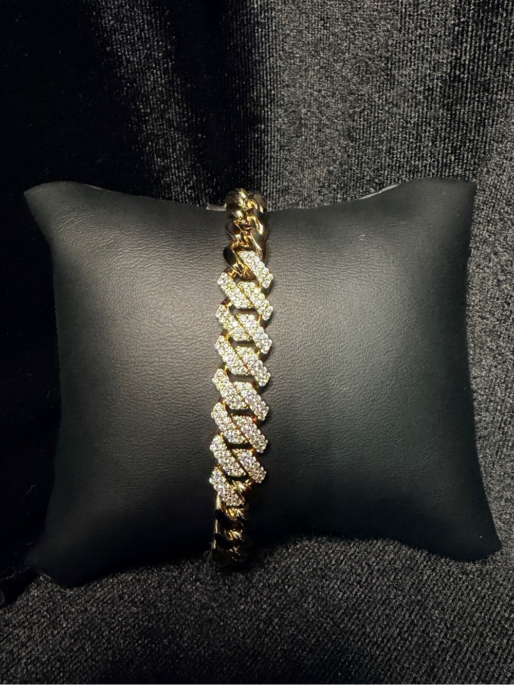 Iced Out Cuban Bracelet W/iced Out Box Lock 8in 9.5MM Premium 14K Gold Finish